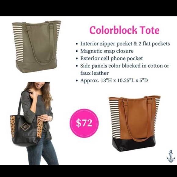 Thirty-One Color Block Tote Ooh La La Olive NWT - Picture 6 of 6